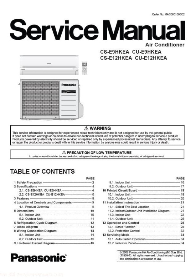 CS-E9HKEA, CS-E12HKEA, CU-E9HKEA, CU-E12HKEA